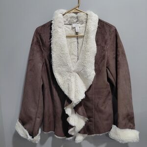 Chico's Brown Teddy Jacket with Cream Trim